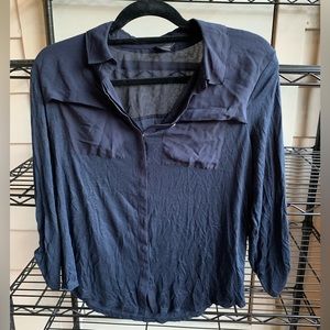 Ann Taylor - navy button-down 3/4-sleeve blouse size M